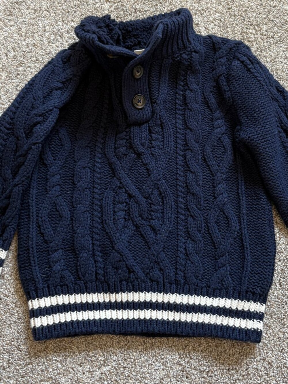 Gap Chunky Cable Knit Pullover Sweater Navy Blue Size 24m Sherpa Lined Outdoor